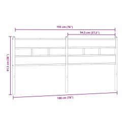 Tête de lit chêne sonoma 193 cm fer et bois d’ingénierie 