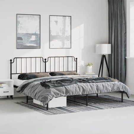 Cadre de lit métal sans matelas avec tête de lit noir 183x213cm 