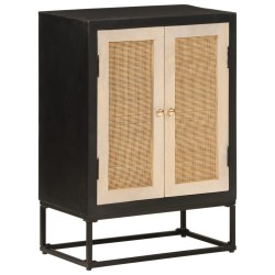 Buffet noir 55x30x76 cm bois massif de manguier et fer 