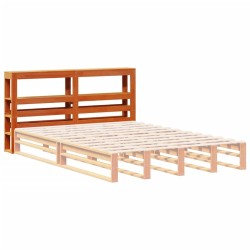 Tête de lit avec étagères marron cire 140 cm bois massif de pin 