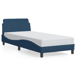 Cadre de lit avec tête de lit sans matelas bleu 80x200 cm tissu 