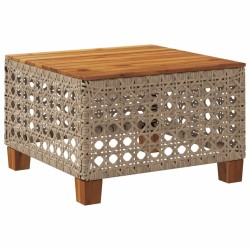 Table de jardin beige 55x55x36 cm résine tressée et bois acacia 
