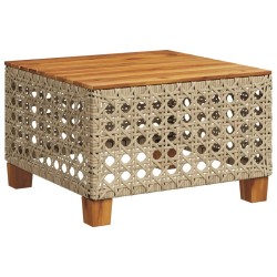 Table de jardin beige 55x55x36 cm résine tressée et bois acacia 