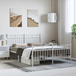 Cadre de lit métal sans matelas et pied de lit blanc 150x200 cm 