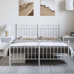Cadre de lit métal sans matelas et pied de lit blanc 150x200 cm 