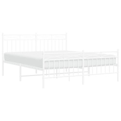 Cadre de lit métal sans matelas et pied de lit blanc 150x200 cm 