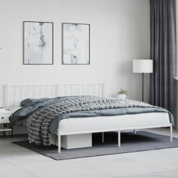 Cadre de lit métal sans matelas et tête de lit blanc 200x200 cm 