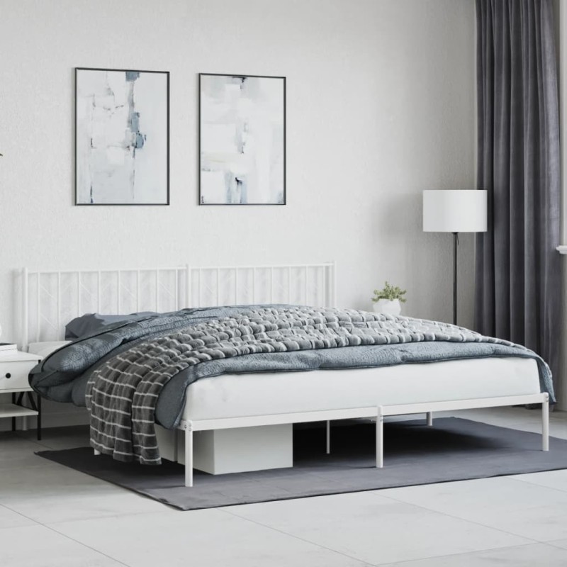Cadre de lit métal sans matelas et tête de lit blanc 200x200 cm 