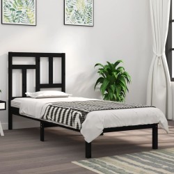 Cadre de lit sans matelas noir 75x190 cm bois massif 