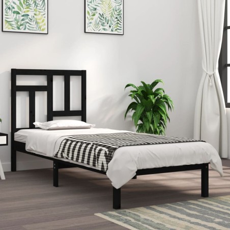 Cadre de lit sans matelas noir 75x190 cm bois massif 