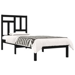 Cadre de lit sans matelas noir 75x190 cm bois massif 