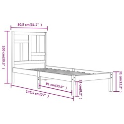 Cadre de lit sans matelas noir 75x190 cm bois massif 