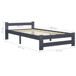 Cadre de lit sans matelas gris foncé bois pin massif 90x200cm 