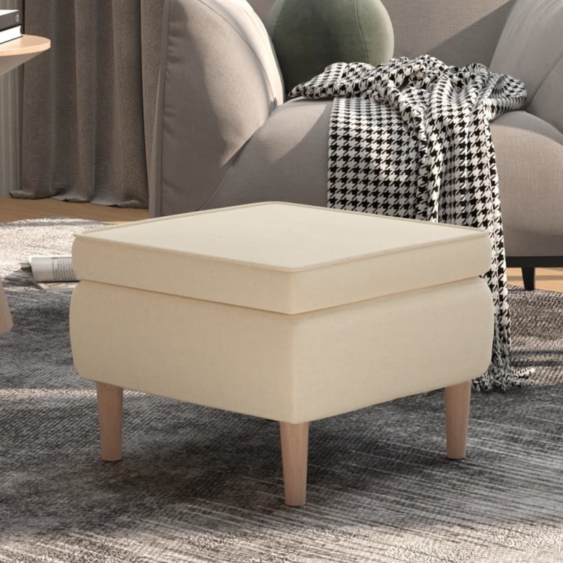 Tabouret avec pieds en bois Crème Tissu 