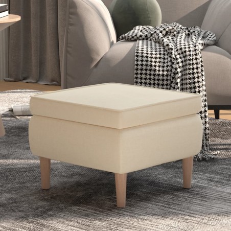 Tabouret avec pieds en bois Crème Tissu 