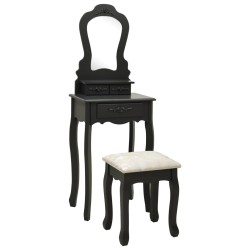 Ensemble de coiffeuse avec tabouret Noir 50x59x136 cm Paulownia 