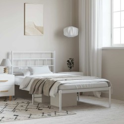 Cadre de lit métal sans matelas et tête de lit blanc 100x190 cm 