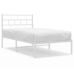 Cadre de lit métal sans matelas et tête de lit blanc 100x190 cm 