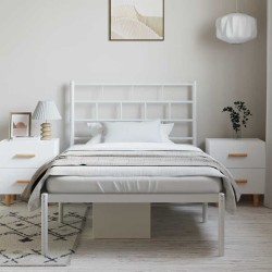 Cadre de lit métal sans matelas et tête de lit blanc 100x190 cm 