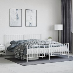 Cadre de lit métal sans matelas et pied de lit blanc 183x213 cm 