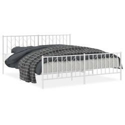 Cadre de lit métal sans matelas et pied de lit blanc 183x213 cm 