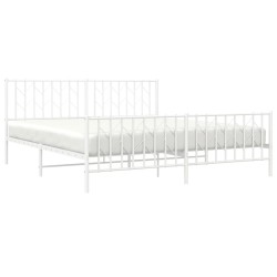 Cadre de lit métal sans matelas et pied de lit blanc 183x213 cm 