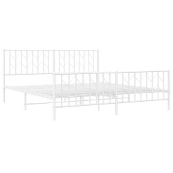 Cadre de lit métal sans matelas et pied de lit blanc 183x213 cm 