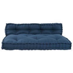 Coussins de canapé en palette avec un dos en tissu bleu 