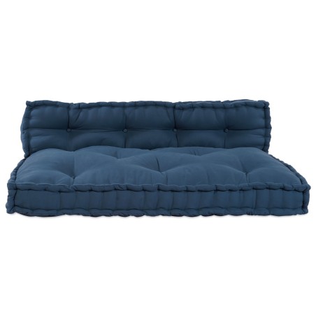 Coussins de canapé en palette avec un dos en tissu bleu 