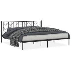 Cadre de lit métal sans matelas avec tête de lit noir 200x200cm 