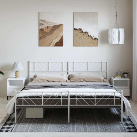 Cadre de lit métal sans matelas et pied de lit blanc 193x203 cm 