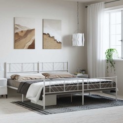 Cadre de lit métal sans matelas et pied de lit blanc 193x203 cm 