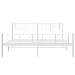 Cadre de lit métal sans matelas et pied de lit blanc 193x203 cm 