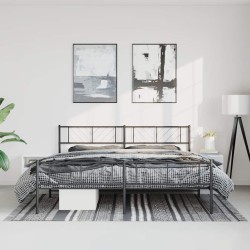 Cadre de lit métal sans matelas avec pied de lit noir 193x203cm 