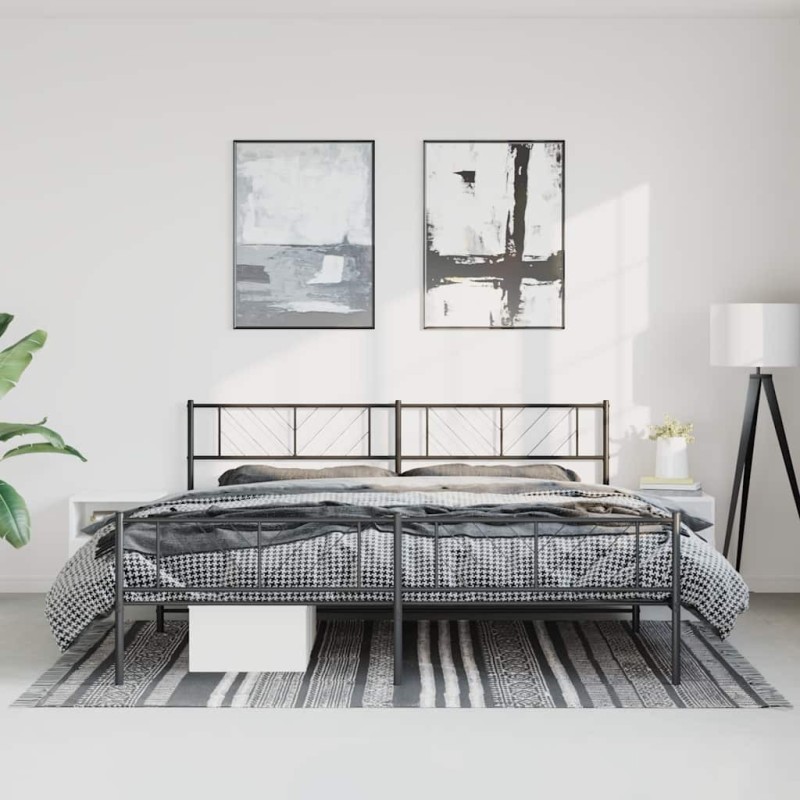 Cadre de lit métal sans matelas avec pied de lit noir 193x203cm 