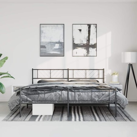 Cadre de lit métal sans matelas avec pied de lit noir 193x203cm 