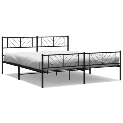 Cadre de lit métal sans matelas avec pied de lit noir 193x203cm 