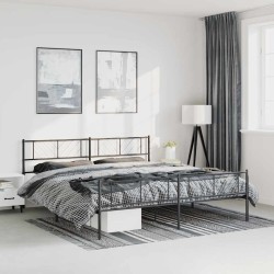 Cadre de lit métal sans matelas avec pied de lit noir 193x203cm 