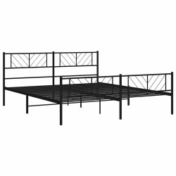 Cadre de lit métal sans matelas avec pied de lit noir 193x203cm 