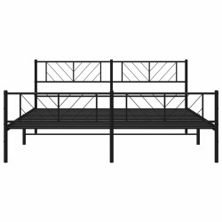 Cadre de lit métal sans matelas avec pied de lit noir 193x203cm 
