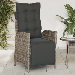Chaise inclinable de jardin et repose-pied gris résine tressée 