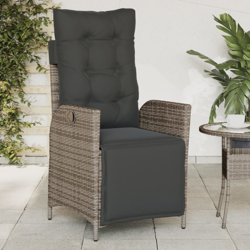 Chaise inclinable de jardin et repose-pied gris résine tressée 
