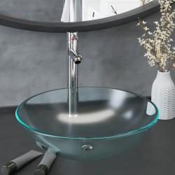 Lavabo de bain avec robinet et drain à poussoir Verre trempé 