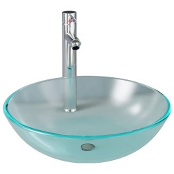 Lavabo de bain avec robinet et drain à poussoir Verre trempé 