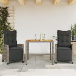 Ensemble à manger de jardin 3 pcs coussins gris résine tressée 