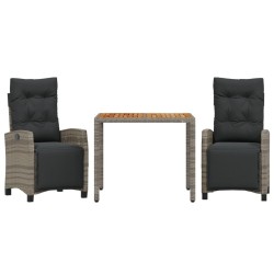 Ensemble à manger de jardin 3 pcs coussins gris résine tressée 