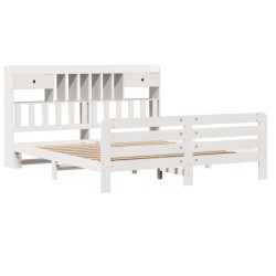 Lit bibliothèque sans matelas blanc 180x200 cm bois pin massif 