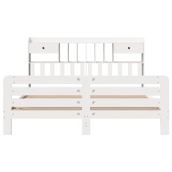 Lit bibliothèque sans matelas blanc 180x200 cm bois pin massif 