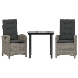 Ensemble à manger de jardin 3 pcs coussins gris résine tressée 