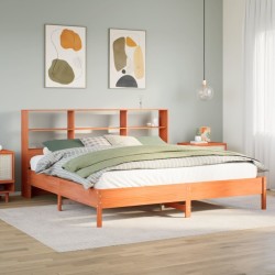Lit bibliothèque sans matelas cire marron 200x200 cm pin massif 